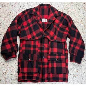 Skyline Men's‎ Wear Inc. Vtg Men's Button Up Plaid 100% Wool Pea Coat Size Large